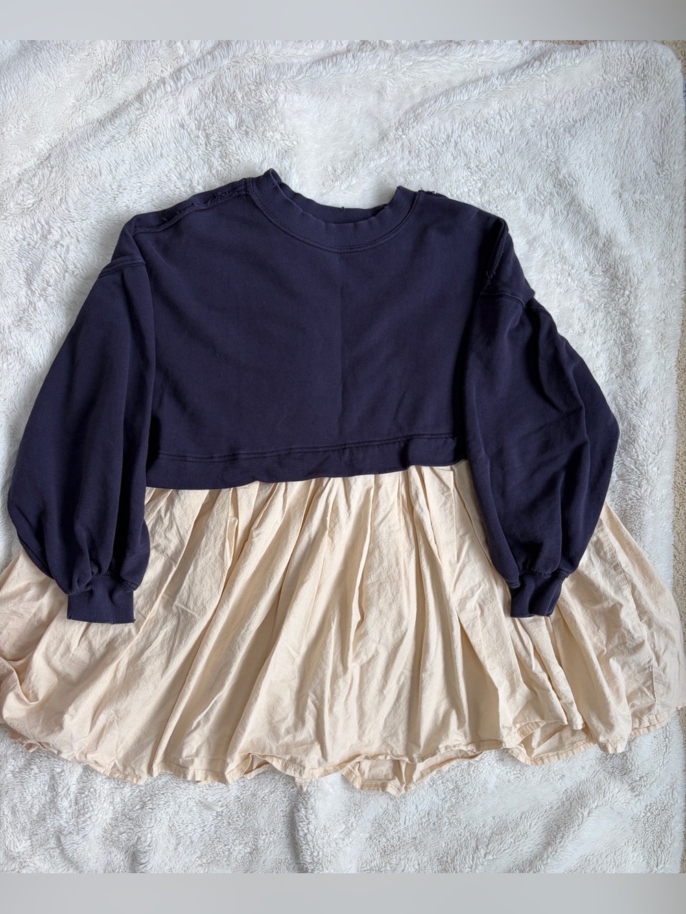 Free People Indigo Pullover Sweatshirt with Cream Lining Detail